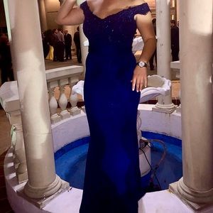 Blue off shoulder dress